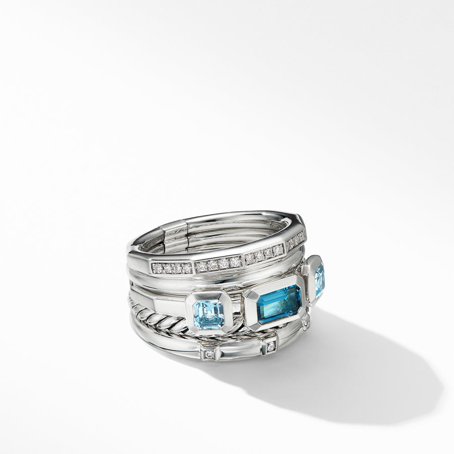 David Yurman Stax Wide Ring with Hampton Blue Topaz and Diamonds - R14695DSSAIBBTDI