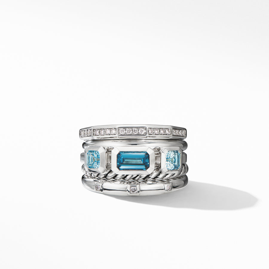 David Yurman Stax Wide Ring with Hampton Blue Topaz and Diamonds - R14695DSSAIBBTDI