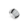 Three rows of brilliant diamonds with sleek black ceramic and Caviar beading on this statement ring.- Sterling Silver & Ceramic- 1.11 Carat- Dimensions 14mm x 20mm- Band Width 8mm Tapers to 5mm- STYLE #: 02-80731-CB7