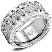 A multi-component CARLEX in white gold dazzles with 370 diamonds. This mens white gold diamond wedding band is also available in 18K (Yellow & Rose) gold & Platinum 950.