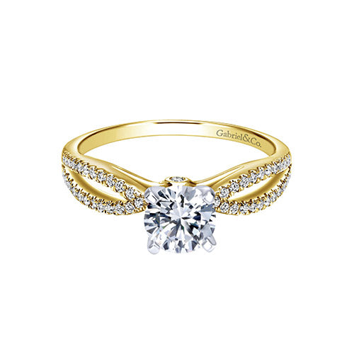 14k Two-Tone Gold Round Split Shank 0.19 ct Diamond Engagement Ring with width of 3.95 mm, thickness of 3.54 mm band width of 1.34 mm and size of 6.50 from the Contemporary Collection. *Center Stone not included*