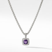 Sterling silver ��� Faceted amethyst, 7x7mm, Pav? diamonds, 0.17 total carat weight,  ��� Baby box chain, 1.7mm wide ��� Pendant, 11x11mm ��� Lobster clasp-