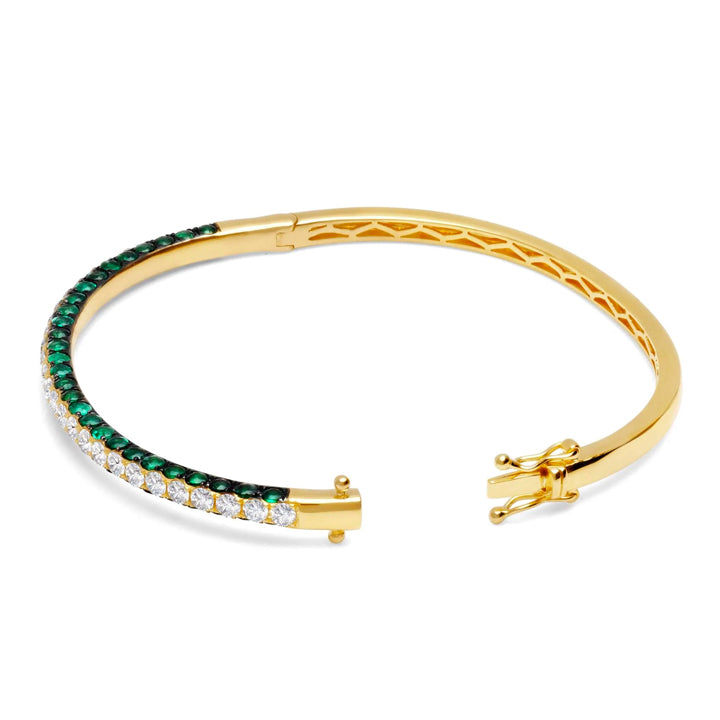 Graziela 18K Yellow Gold Emerald & Diamond 3 Sided Bangle Bracelet