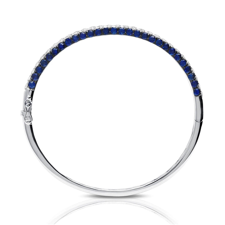 Graziela 18K White Gold Blue Sapphire & Diamond 3 Sided Bangle Bracelet