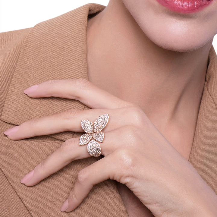 Pasquale Bruni 18K Rose Gold Giardini Segreti Leaves & Small Flower Diamond Ring - 15115R-11