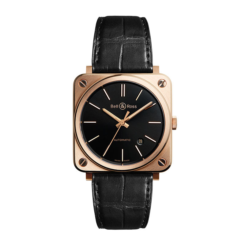 Movement: calibre BR-CAL.302. Automatic mechanical. Functions: hours, minutes, seconds and date. Case: 39 mm in diameter. polished satin-finished 18 ct rose gold. Gold weight: 32.5g. Dial: black. 