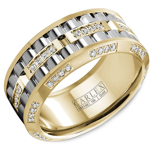 A multi-component yellow gold CARLEX with a white gold inlays and 96 diamonds. This ring is available in 18K (White, Yellow & Rose) gold & Platinum 950.