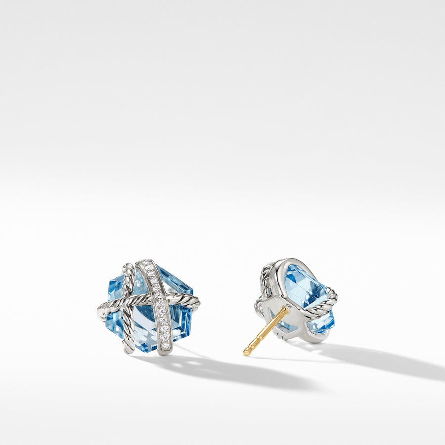 David Yurman Cable Wrap Earrings with Blue Topaz and Diamonds - E11345DSSABTDI
