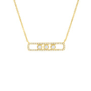 Three bezel set diamonds slide freely with movement in this beautiful 14K yellow gold fashion necklace. Wear it alone or layer it with other yellow gold fashion bar necklaces! 