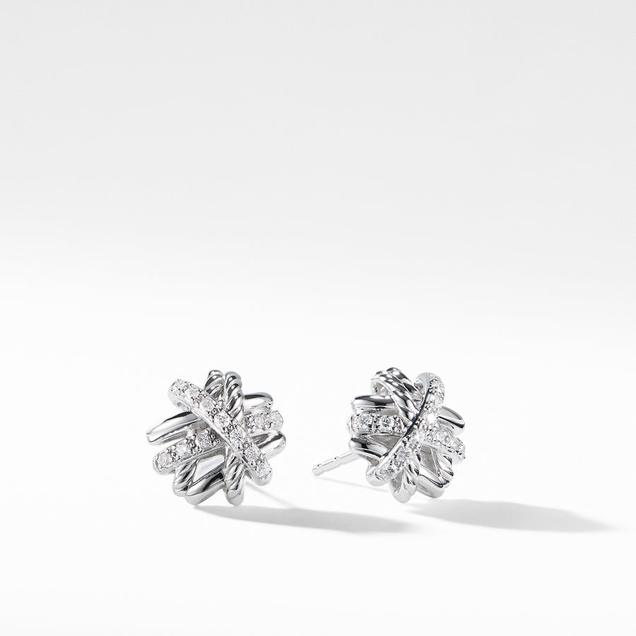 Crossover Earrings with Diamonds, 11mm