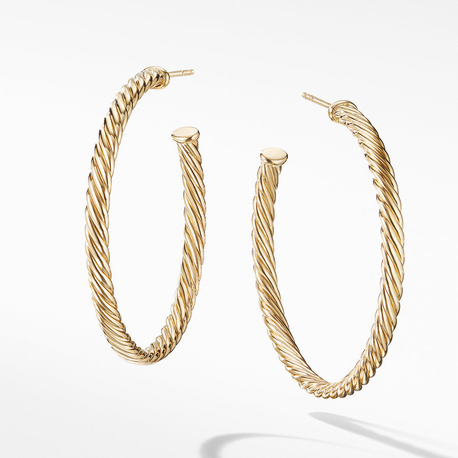 David Yurman Medium Cablespira Hoop Earrings in 18K Yellow Gold - E1451188