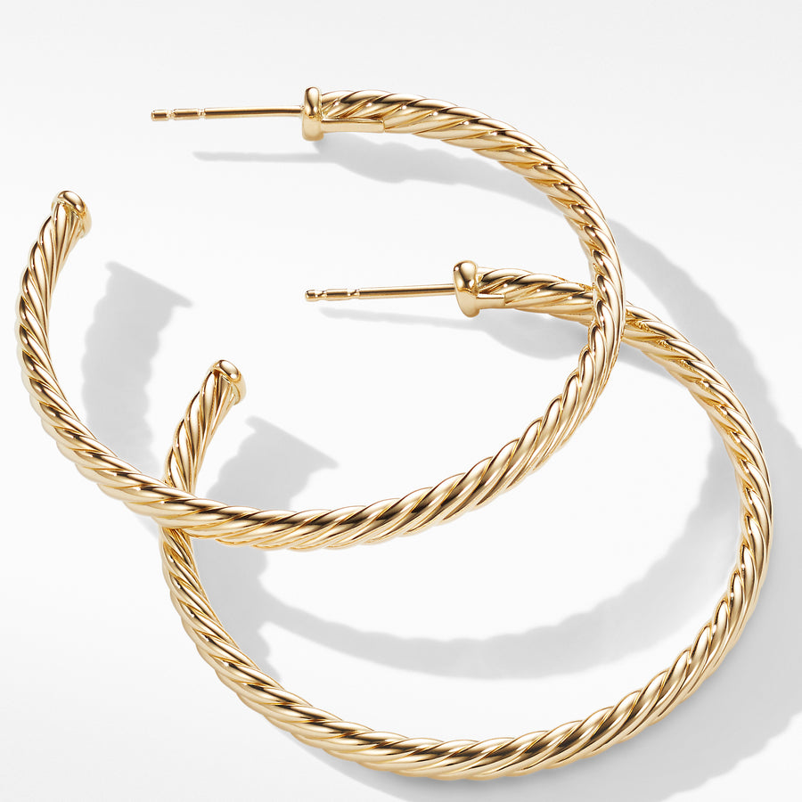 David Yurman Medium Cablespira Hoop Earrings in 18K Yellow Gold - E1451188