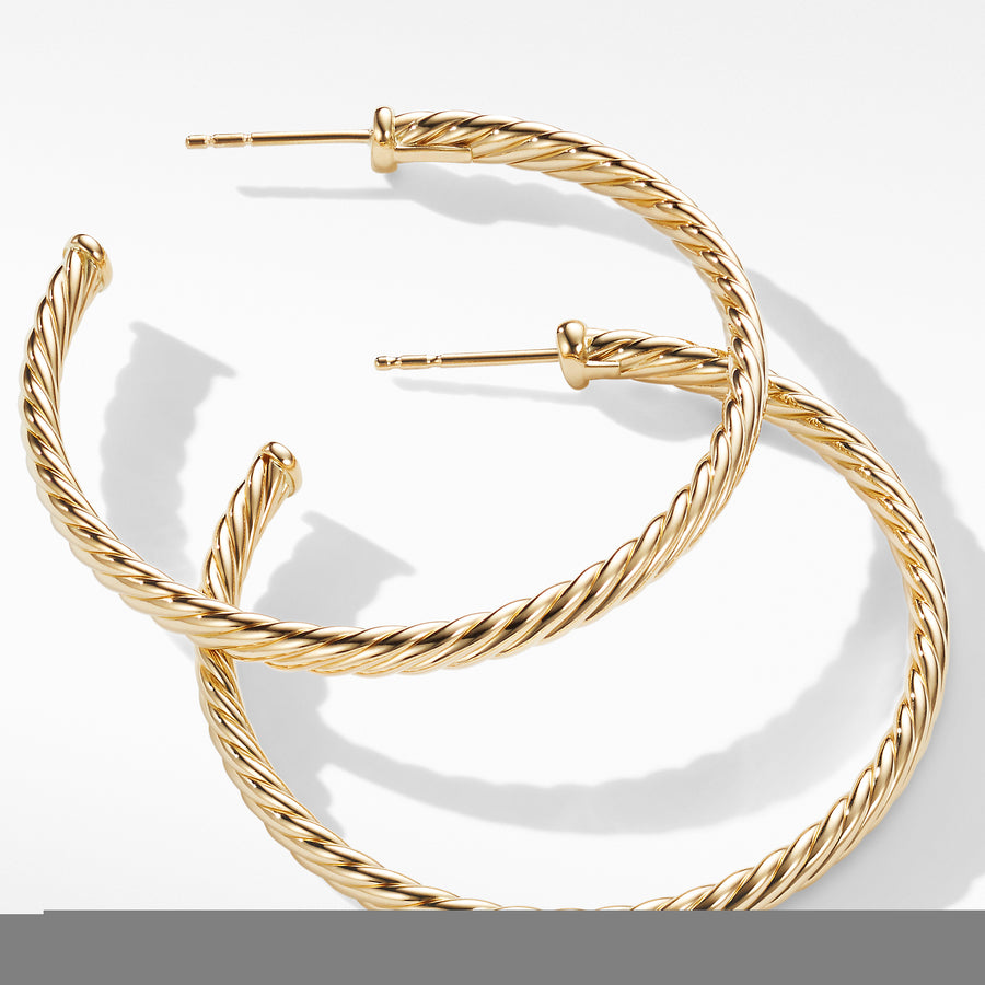 David Yurman Medium Cablespira Hoop Earrings in 18K Yellow Gold - E1451188