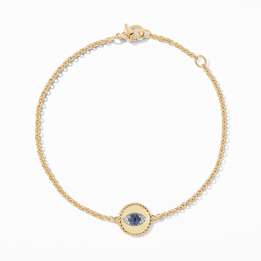 David Yurman Pave Cable Evil Eye Charm with Blue Sapphire, Diamonds and Black Diamonds in Gold - B12153D88ABSBDDI