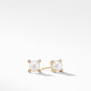 18-karat yellow gold   ���  White cultured freshwater pearls, bleached, 7.4mm diameter ��� Diamonds, 0.03 total carat weight  ���  Earring, 7 x 7mm