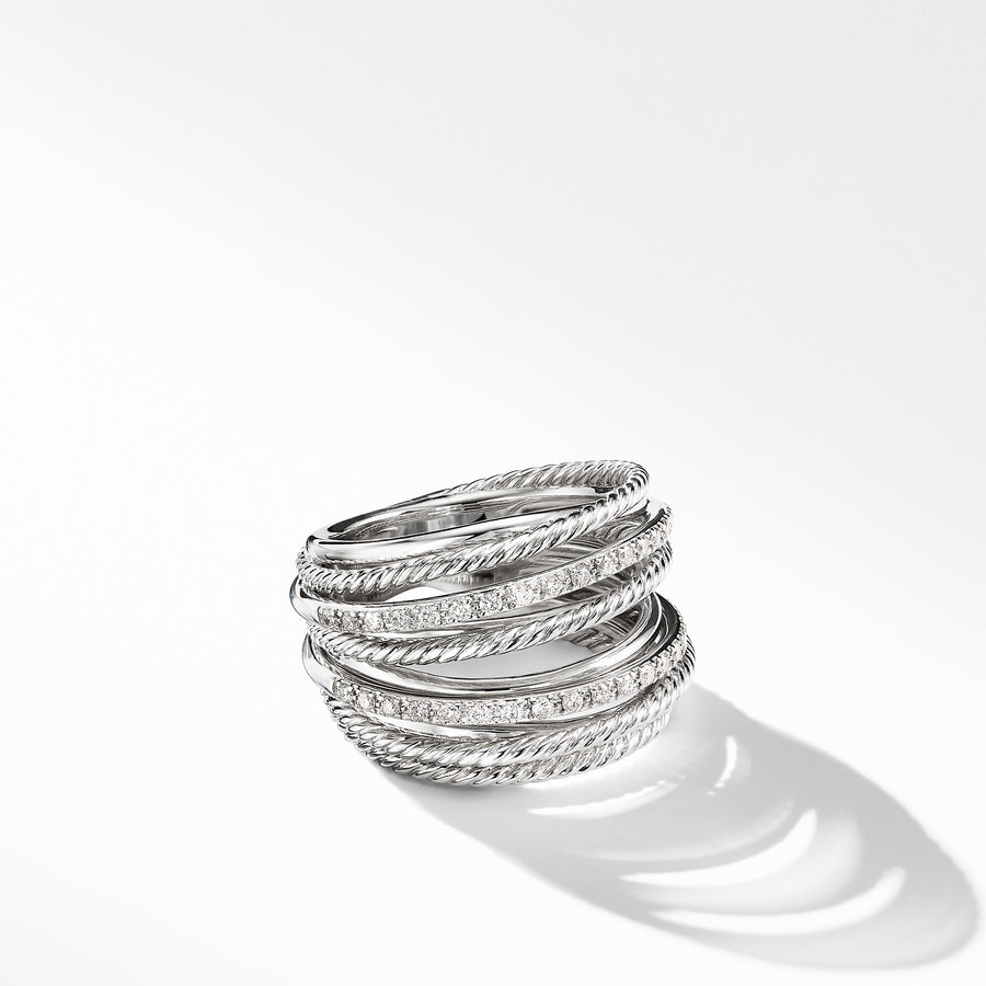 Crossover Wide Ring with Diamonds