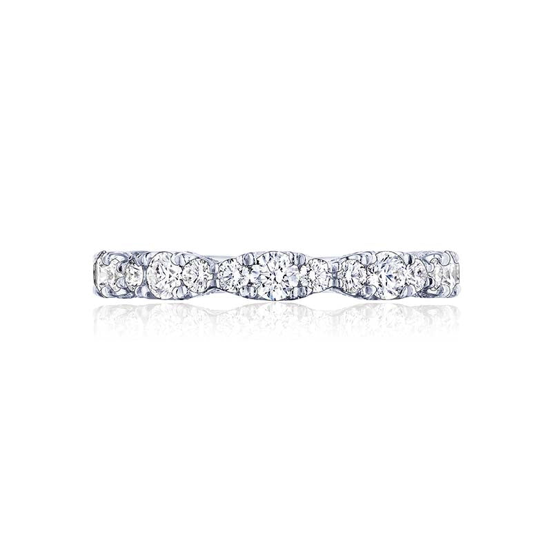 Beautiful marquise shapes with brilliant graduating diamonds dance 3/4 along this stunning platinum ladies band.Total Carats in wedding ring as pictured equal approximately  1.11Metal Shown: PlatinumAvailable in Platinum; 18kt Yellow or Rose Gold