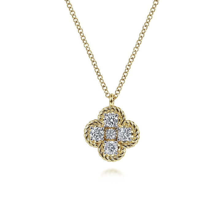 Gabriel & Co. 14k Yellow Gold Diamond Quatrefoil Bar Necklace- NK6625Y45JJ