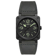 Movement: Calibre BR-CAL.102. Quartz.?Functions: hours; minutes; small seconds at 6 oclock. DateCase: Matt black ceramic. 39 mm diameter.?Dial: black. Sand-coloured Superluminova-filled numerals indices and hour and minute hands