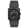 Movement: Calibre BR-CAL.102. Quartz.?Functions: hours; minutes; small seconds at 6 oclock. DateCase: Matt black ceramic. 39 mm diameter.?Dial: black. Sand-coloured Superluminova-filled numerals indices and hour and minute hands
