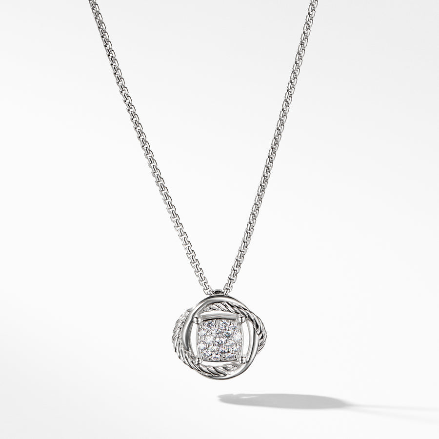 Sterling silver ��� Pav? diamonds, 0.15 total carat weight, 7 x 7mm ��� Petite box chain, 1.25mm wide, adjustable ��� Pendant, 14x14mm ��� Lobster clasp-