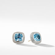 Sterling silver ��� Faceted blue topaz, Pave diamonds, 0.25 total carat weight, center 7 x 8mm ��� Earring, 11x11mm