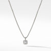 Sterling silver ��� Faceted white topaz, 7x7mm, Pav? diamonds, 0.17 total carat weight,  ��� Baby box chain, 1.7mm wide ��� Pendant, 11x11mm ��� Lobster clasp-
