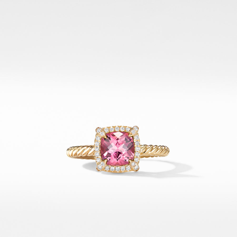 David Yurman Petite Chatelaine Pave Bezel Ring in 18k Gold and Pink Tourmaline- R14202D88APTDI
