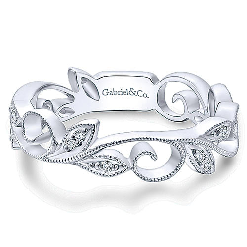 Ladies 14k White Gold 0.09ct Diamond Stackable Ring