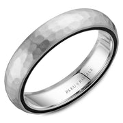 A hammered white gold wedding band. This ring is available in 14K, 18K (White, Yellow & Rose gold), Platinum 950 & Palladium, please call for pricing.