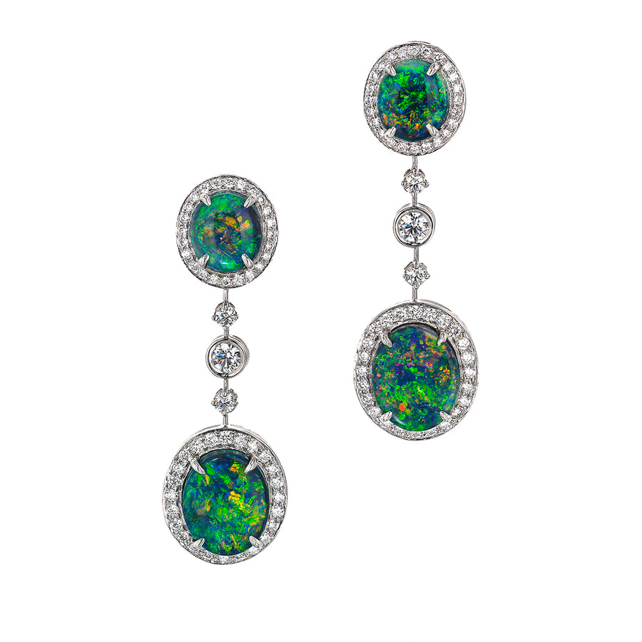 Oscar Heyman Platinum Black Opal & Diamond Drop Earrings- 706786