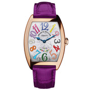 18 Karat Rose Gold Case, 29 x 39mm Case Size, Quartz Caliber Movement, White Dial, Alligator Leather Strap