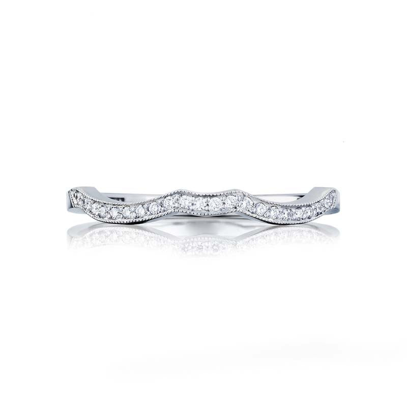A string of pav? set diamonds that perfectly complements your Tacori engagement ring.Total Carats in wedding ring as pictured equal approximately  0.1Metal Shown: PlatinumAvailable in Platinum; as well as 18k White; Yellow and Rose Gold