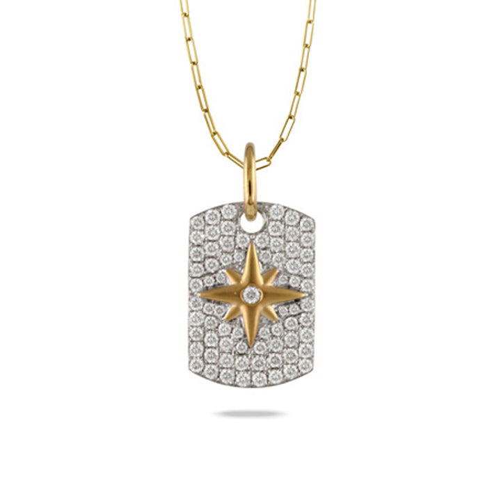 Doves 18K Yellow Gold Diamond Star Dog Tag Pendant Necklace - P9865/CHAIN-18