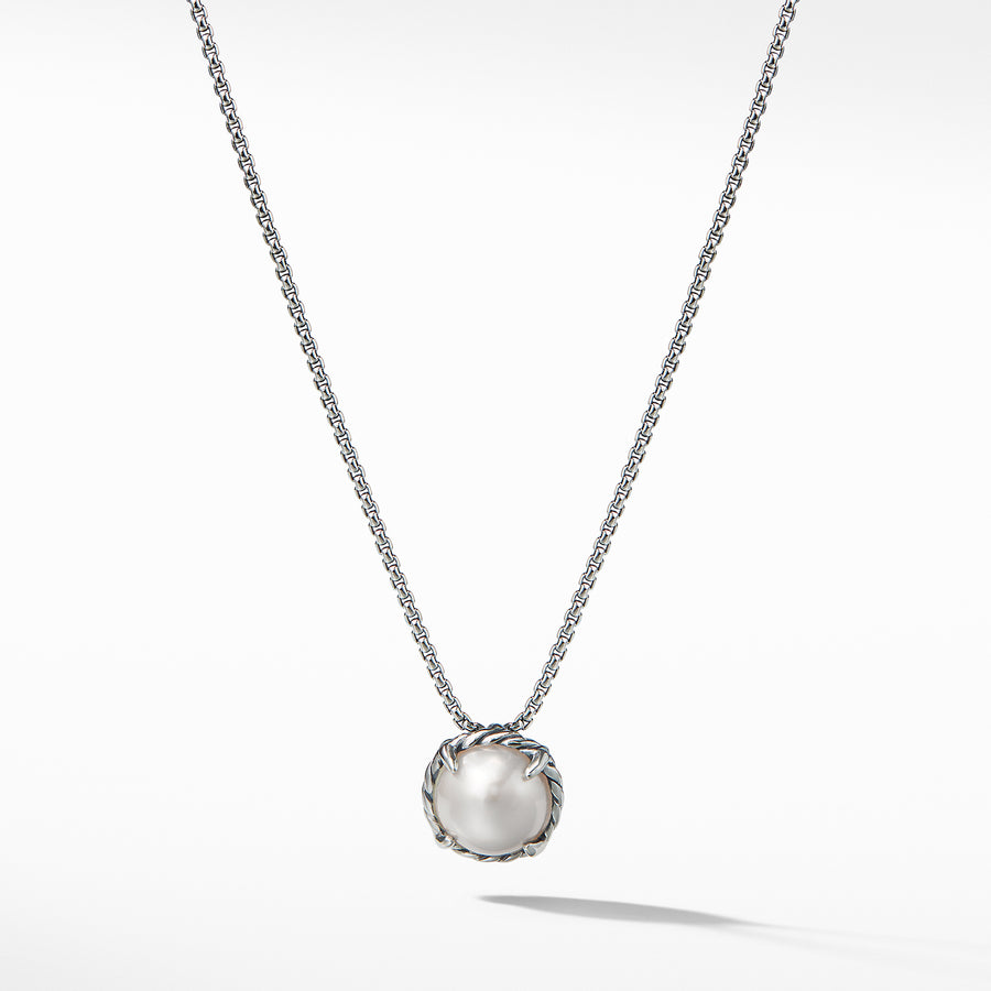 Sterling silverWhite cultured freshwater pearl, Pendant, 8mm diameterBox chain, 1.25mmLobster clasp