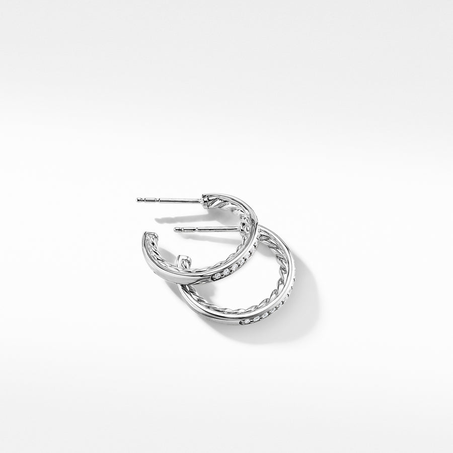 David Yurman Extra-Small Hoop Earrings in with Pave Diamonds- E14802DSSADI