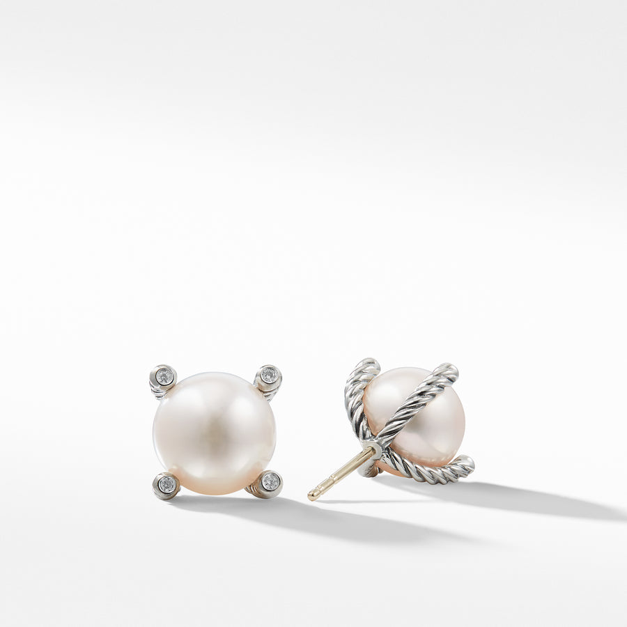 David Yurman Pearl Earrings with Diamonds - E08444SSDPEDI