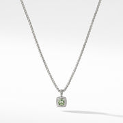 Sterling silver ��� Faceted prasiolite, 7x7mm, Pav? diamonds, 0.17 total carat weight,  ��� Baby box chain, 1.7mm wide ��� Pendant, 11x11mm ��� Lobster clasp