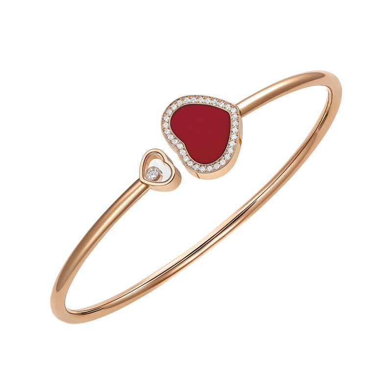 Chopard 18k Rose Gold Happy Hearts Red Stone Bangle Bracelet- 85A074-5800