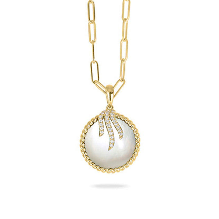 Doves 18K Yellow Gold White Orchid Diamond & White Mother of Pearl Necklace- P5011WMP-2