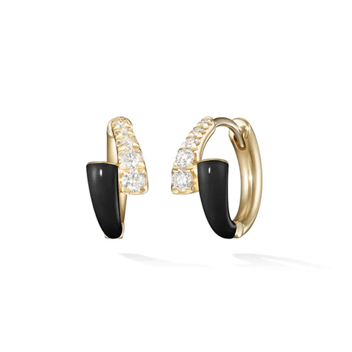 Melissa Kaye 18K Yellow Gold Black Enamel Lola Huggie Hoop Earrings