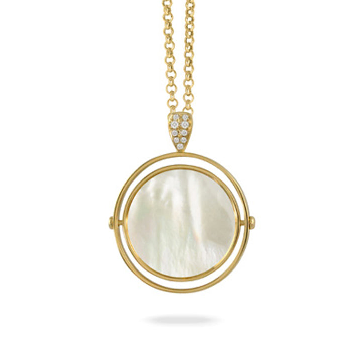 Doves 18K Yellow Gold Diamond & Mother of Pearl Reversible Celestia Pendant Necklace - P10588WMP-F