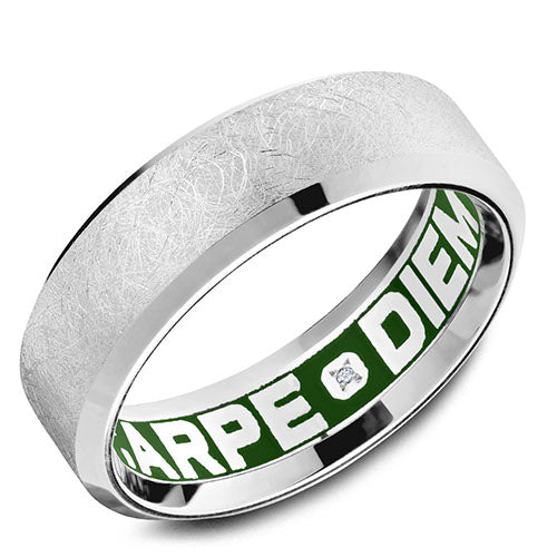 A hand painted enamel Carlex with a custom engraving of your chosen date or message. Enamel is available in black, green or blue. This ring is available in 18K (White, Yellow & Rose) gold & Platinum 950.