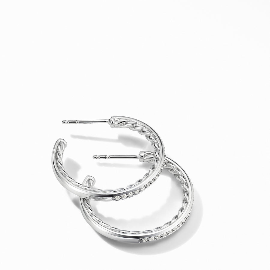 David Yurman Small Hoop Earrings with Pave Diamonds- E14755DSSADI