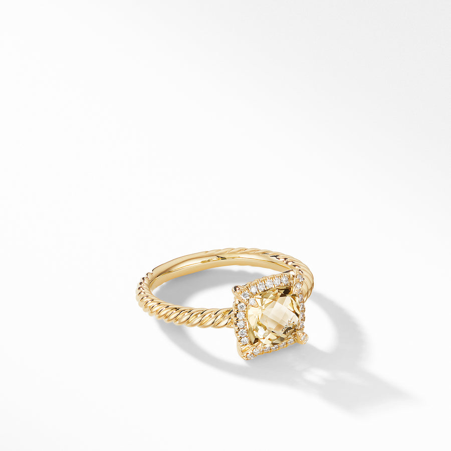 Chatelaine? Pav? Bezel Ring in 18K Yellow Gold with Champagne Citrine