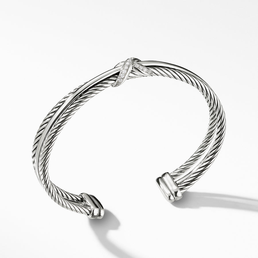 David Yurman Sterling Silver and Diamond Crossover X Cuff Bracelet -  Yoogi's Closet