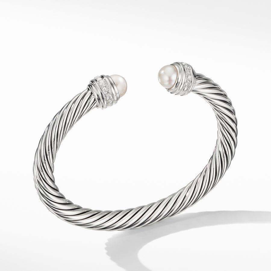 Cable Bracelet with Pearls and Diamonds
