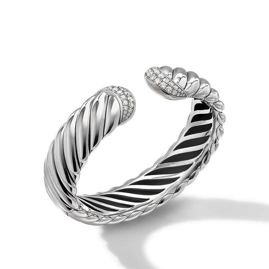 David Yurman Sculpted Cable Cuff Bracelet with Pave Diamonds- B16441DSSADIM
