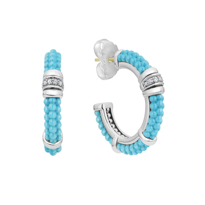 Lagos Blue Caviar Diamond Hoop Earrings - 01-81745-CT