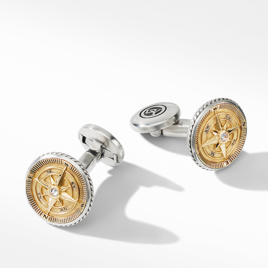 David Yurman Maritime® Compass Cufflinks with 18K Yellow Gold and Center Diamond - C0F512S8ADI